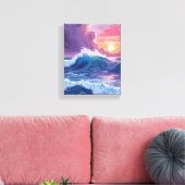 Purple Ocean Waves Sunset Watercolor Painting キャンバスプリント (インサイチュ (リビング))