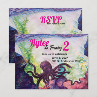 Purple Octopus Reef Illustrated Invitation ポストカード