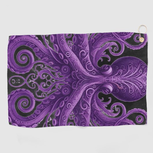 Purple Octopus Victorian Steampunk Kraken  ゴルフタオル (横)