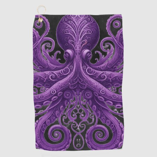Purple Octopus Victorian Steampunk Kraken ゴルフタオル (正面)