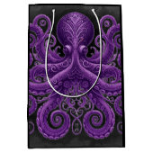 Purple Octopus Victorian Steampunk Kraken  ミディアムペーパーバッグ (正面)