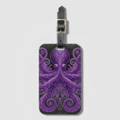 Purple Octopus Victorian Steampunk Kraken ラゲッジタグ (正面縦)
