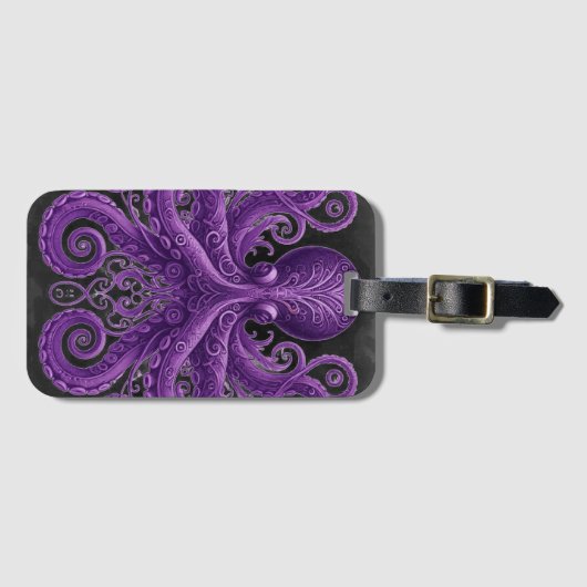 Purple Octopus Victorian Steampunk Kraken  ラゲッジタグ (正面横)