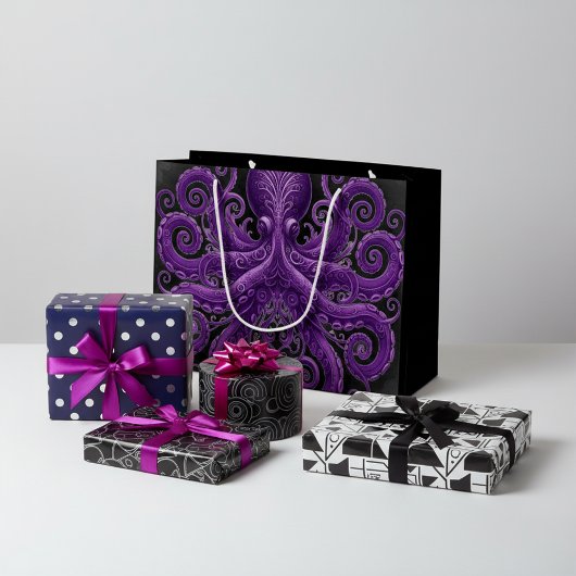 Purple Octopus Victorian Steampunk Kraken  ラージペーパーバッグ