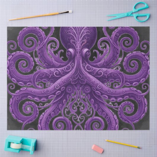 Purple Octopus Victorian Steampunk Kraken  薄葉紙 (クラフト)