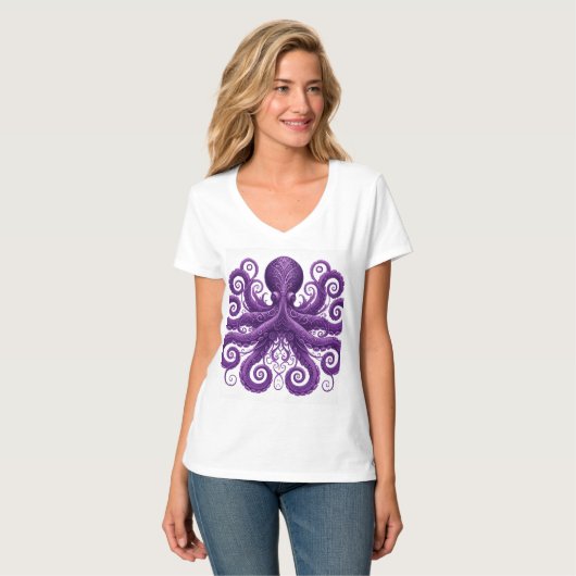 Purple Octopus Victorian Steampunk Kraken  Tシャツ (正面フル)