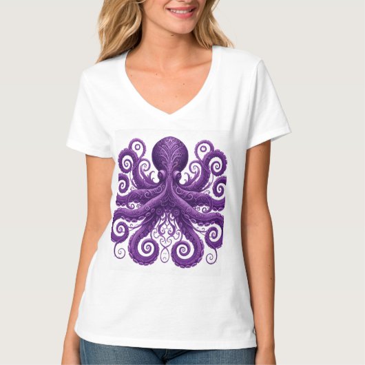 Purple Octopus Victorian Steampunk Kraken  Tシャツ (正面)