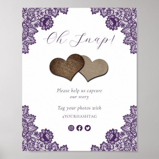 Purple Oh Snap Social Media Wedding Sign ポスター (正面)