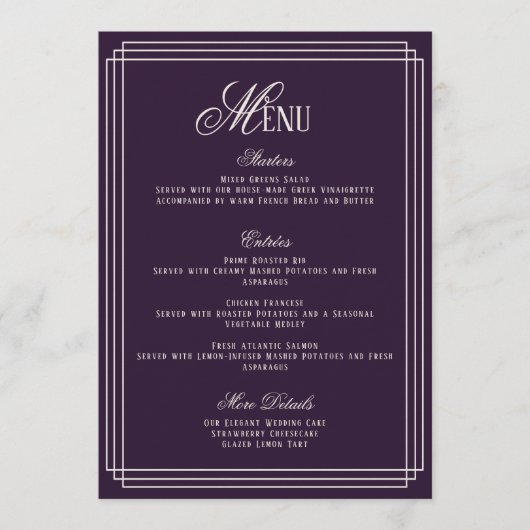 Purple Old Money Wedding Menu Card 招待状 (正面)