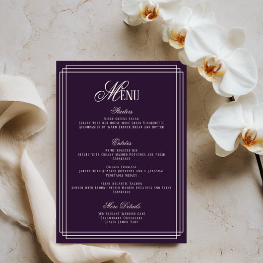 Purple Old Money Wedding Menu Card 招待状