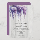 Purple on Wood Wisteria Floral Wedding Invitation 招待状 (正面/裏面)