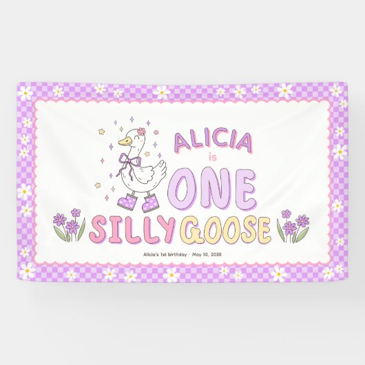 Purple One Silly Goose-Girl 1st Birthday Backdrop 横断幕 (横)
