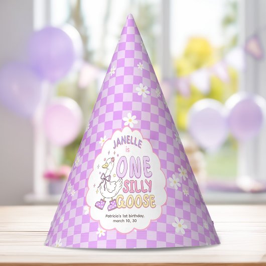 Purple One Silly Goose-Retro Girl First Birthday パーティーハット