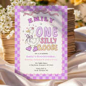 Purple One Silly Goose-Retro Girl First Birthday 招待状