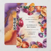 Purple Orange and Red Rose Wedding with QR-Code 招待状 (正面/裏面)