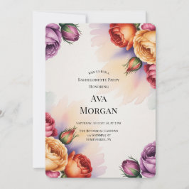 Purple Orange and Red Roses Bachelorette Party 招待状