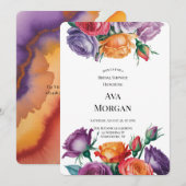 Purple Orange and Red Roses Bridal Shower 招待状 (正面/裏面)