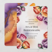 Purple Orange and Red Roses Bridesmaids Luncheon 招待状 (正面/裏面)