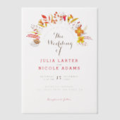 Purple Orange Boho Wildflower Foliage Wedding ベラム紙招待状 (正面)