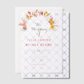 Purple Orange Boho Wildflower Foliage Wedding ベラム紙招待状 (オフセット (招待状))