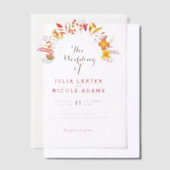 Purple Orange Boho Wildflower Foliage Wedding ベラム紙招待状 (オフセット)