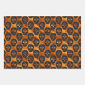 Purple Orange Glitter Skull Halloween Pattern ラッピングペーパーシート (正面2)