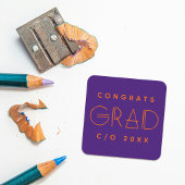 Purple Orange Grad Typography Graduation Sticker スクエアシール