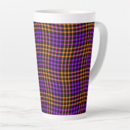 Purple Orange Plaid Checker Seamless Pat Latte Mug カフェラテマグ