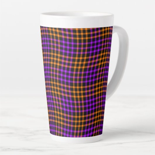 Purple Orange Plaid Checker Seamless Pat Latte Mug カフェラテマグ (右アングル)