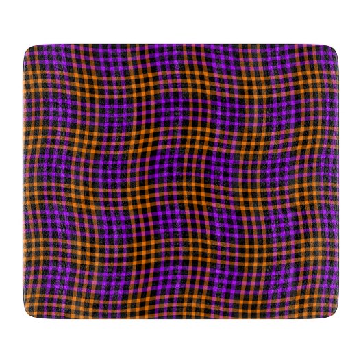 Purple Orange Plaid Checker Seamless Pattern カッティングボード (正面)