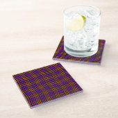 Purple Orange Plaid Checker Seamless Pattern ガラスコースター (アングル)