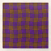 Purple Orange Plaid Checker Seamless Pattern ガラスコースター (正面)