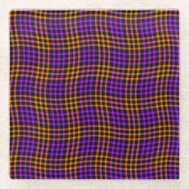 Purple Orange Plaid Checker Seamless Pattern ガラスコースター