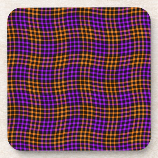 Purple Orange Plaid Checker Seamless Pattern コースター (正面)