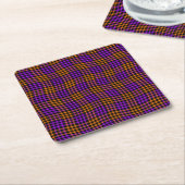 Purple Orange Plaid Checker Seamless Pattern スクエアペーパーコースター (アングル)
