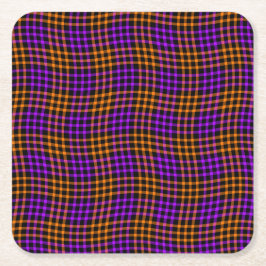 Purple Orange Plaid Checker Seamless Pattern スクエアペーパーコースター