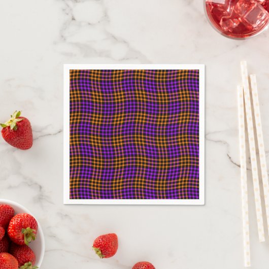 Purple Orange Plaid Checker Seamless Pattern スタンダードカクテルナプキン (インサイチュ)