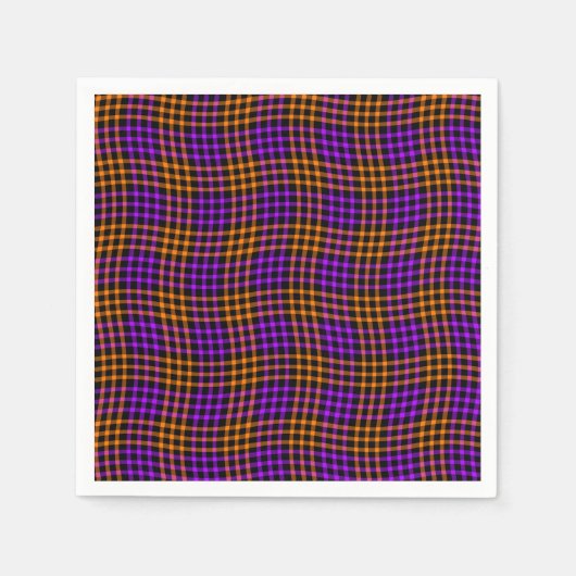 Purple Orange Plaid Checker Seamless Pattern スタンダードカクテルナプキン (正面)