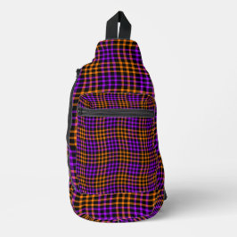 Purple Orange Plaid Checker Seamless Pattern スリングバッグ