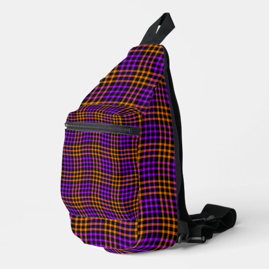 Purple Orange Plaid Checker Seamless Pattern スリングバッグ (右コーナー)