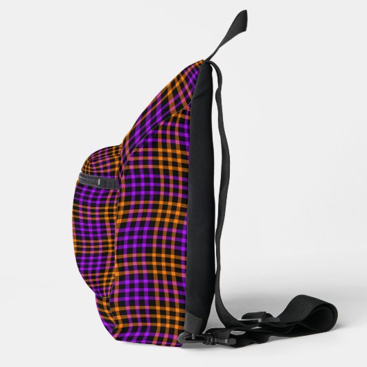 Purple Orange Plaid Checker Seamless Pattern スリングバッグ (右)