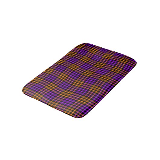 Purple Orange Plaid Checker Seamless Pattern バスマット (アングル)
