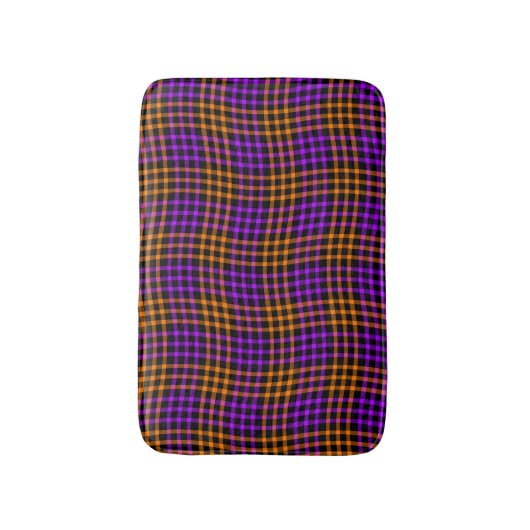 Purple Orange Plaid Checker Seamless Pattern バスマット (正面縦)