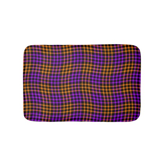 Purple Orange Plaid Checker Seamless Pattern バスマット (正面)