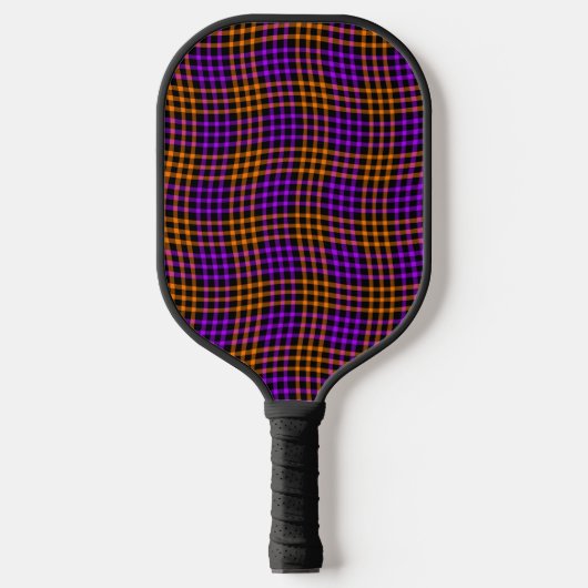 Purple Orange Plaid Checker Seamless Pattern ピックルボールラケット (正面)