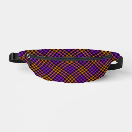 Purple Orange Plaid Checker Seamless Pattern ファニーパック (正面)