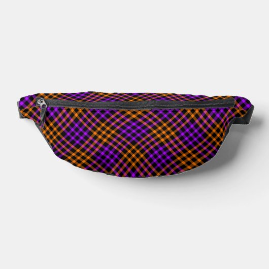 Purple Orange Plaid Checker Seamless Pattern ファニーパック (レイダウン)