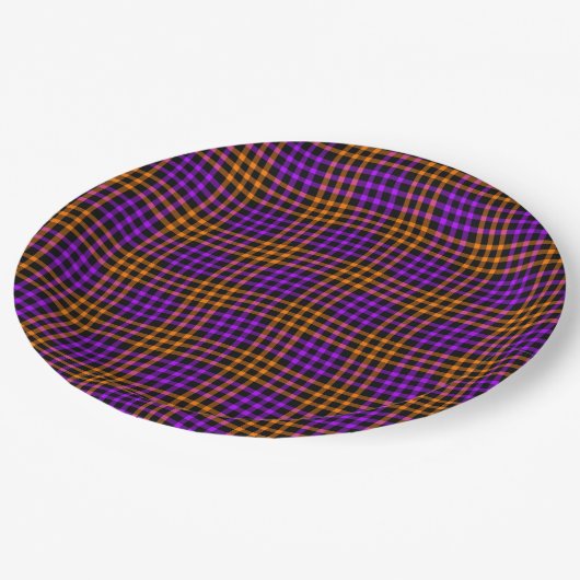 Purple Orange Plaid Checker Seamless Pattern ペーパープレート (アングル)