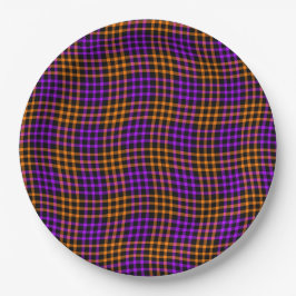 Purple Orange Plaid Checker Seamless Pattern ペーパープレート