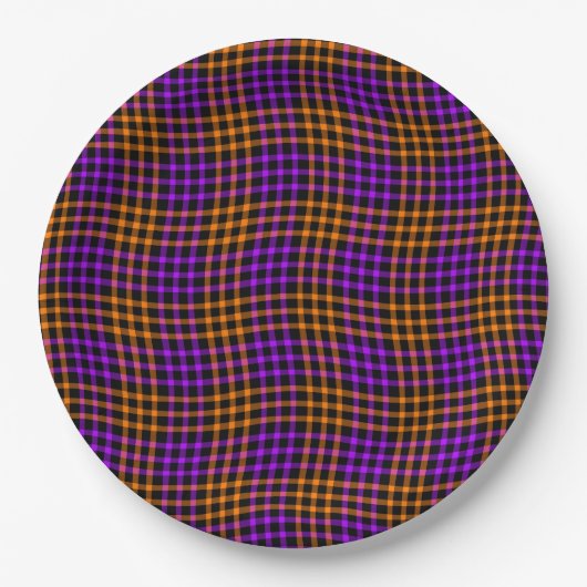 Purple Orange Plaid Checker Seamless Pattern ペーパープレート (正面)